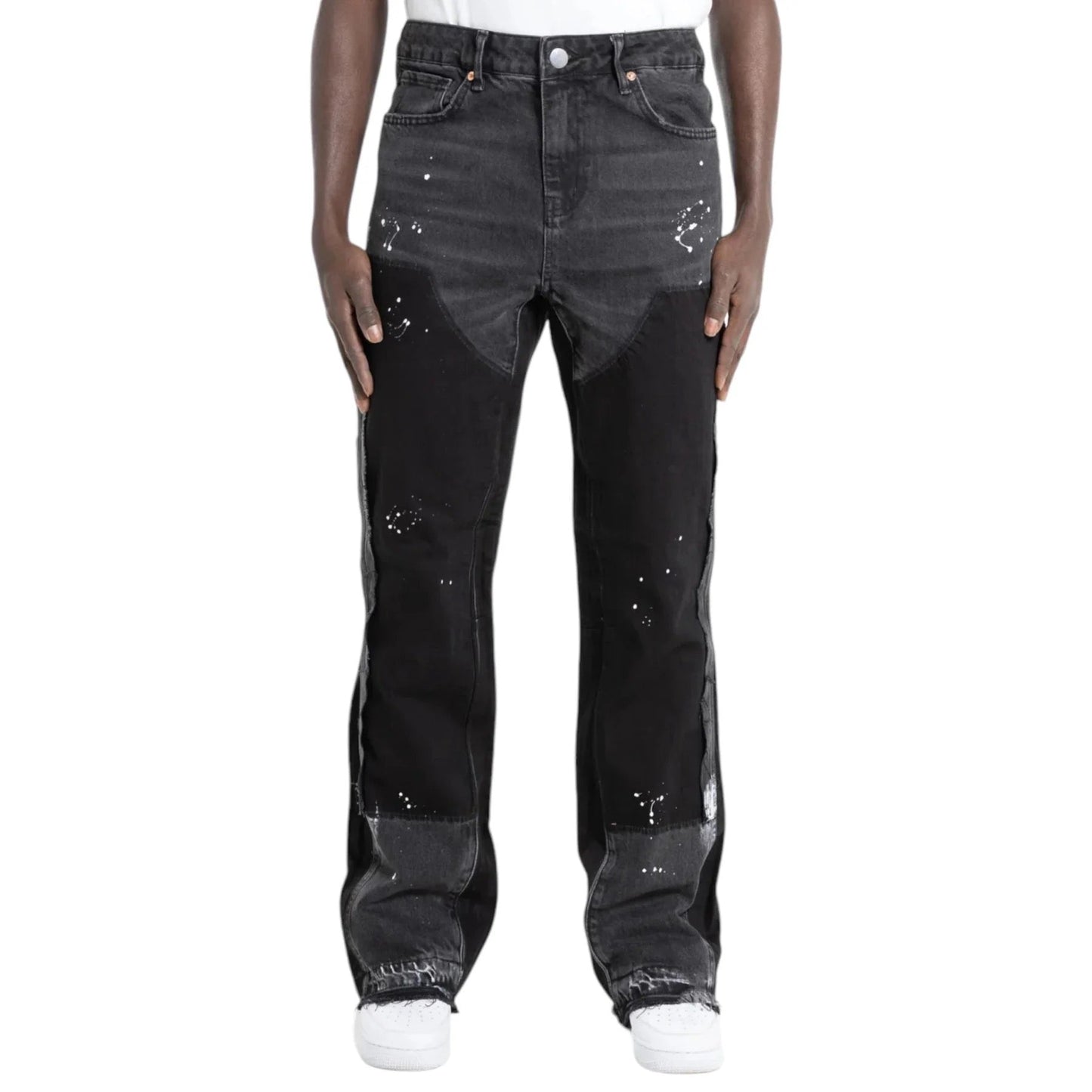 "Black Patch Flared Denim"