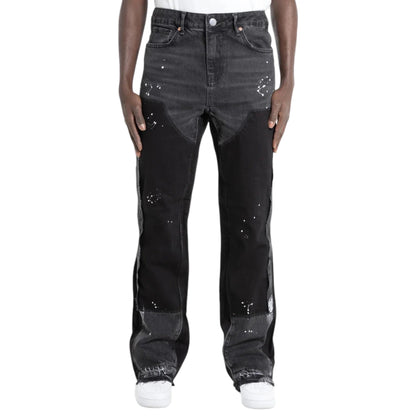 "Black Patch Flared Denim"